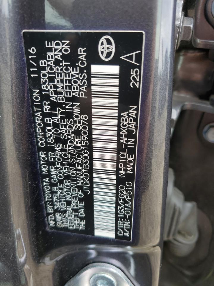 JTDKDTB30G1590078 TOYOTA PRIUS 2016