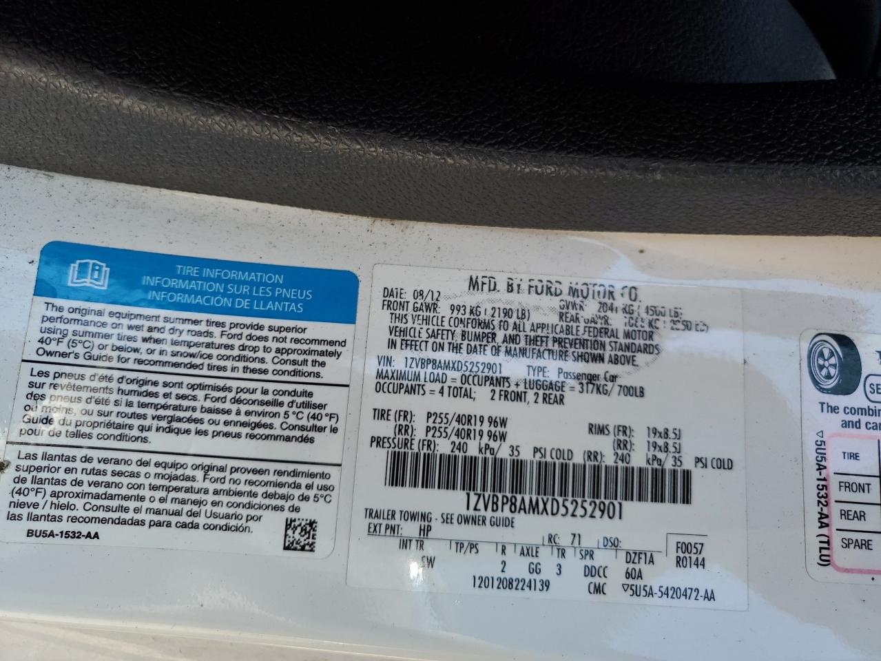 1ZVBP8AMXD5252901 2013 Ford Mustang