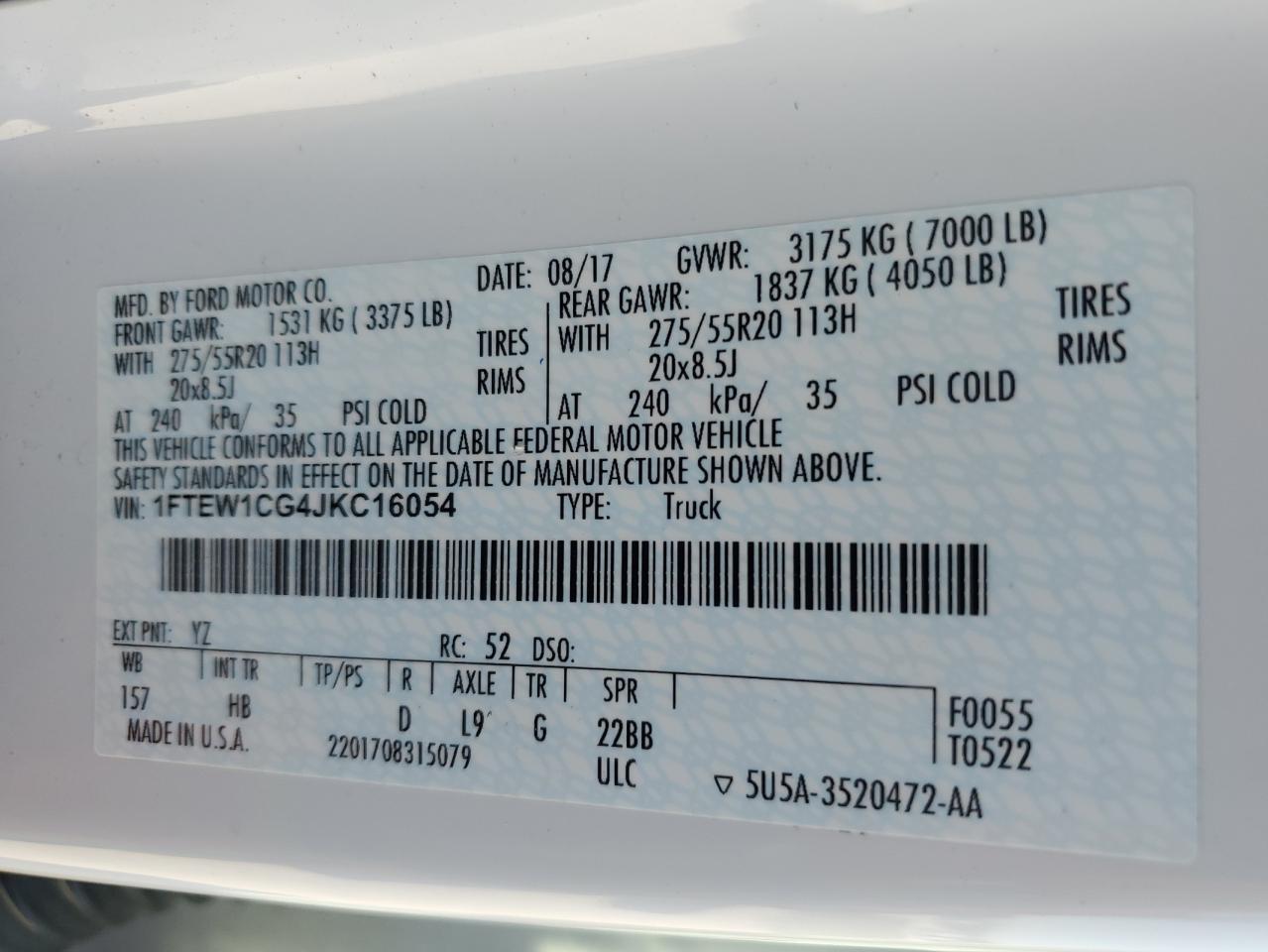 1FTEW1CG4JKC16054 2018 Ford F150 Supercrew