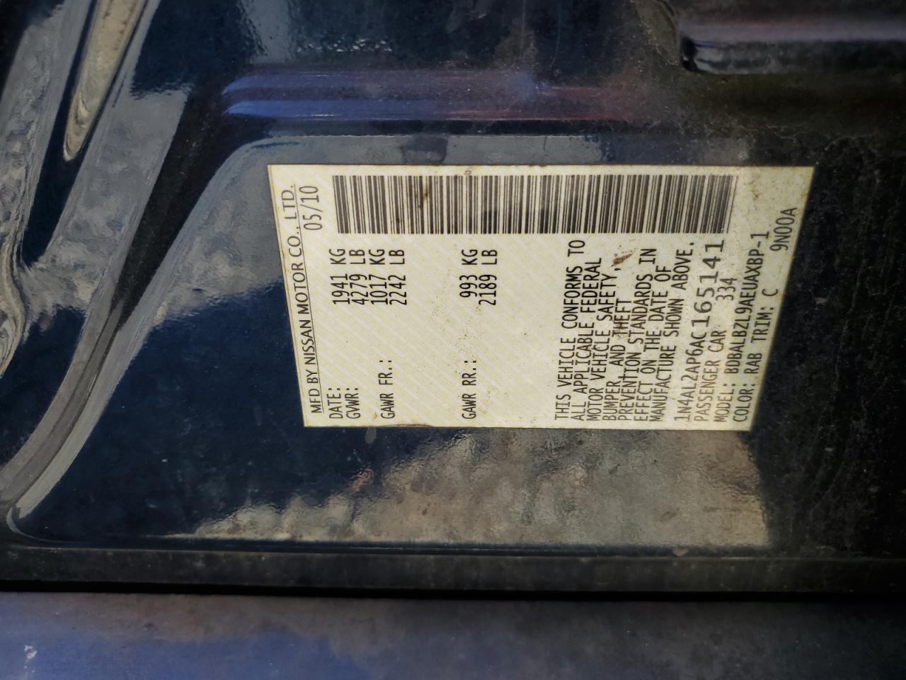 1N4AL2AP6AC165141 2010 Nissan Altima Base