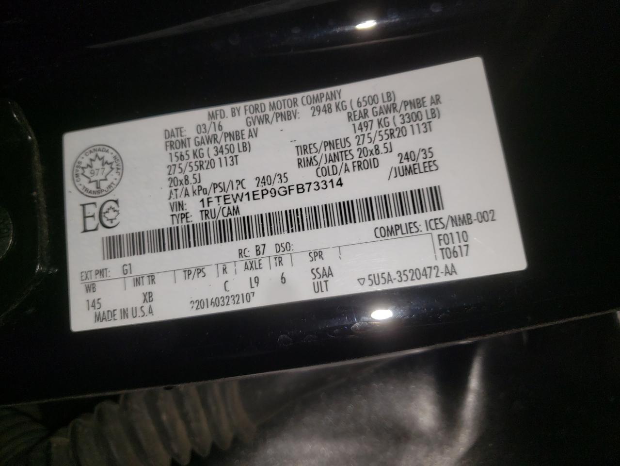 1FTEW1EP9GFB73314 FORD F-150 2016
