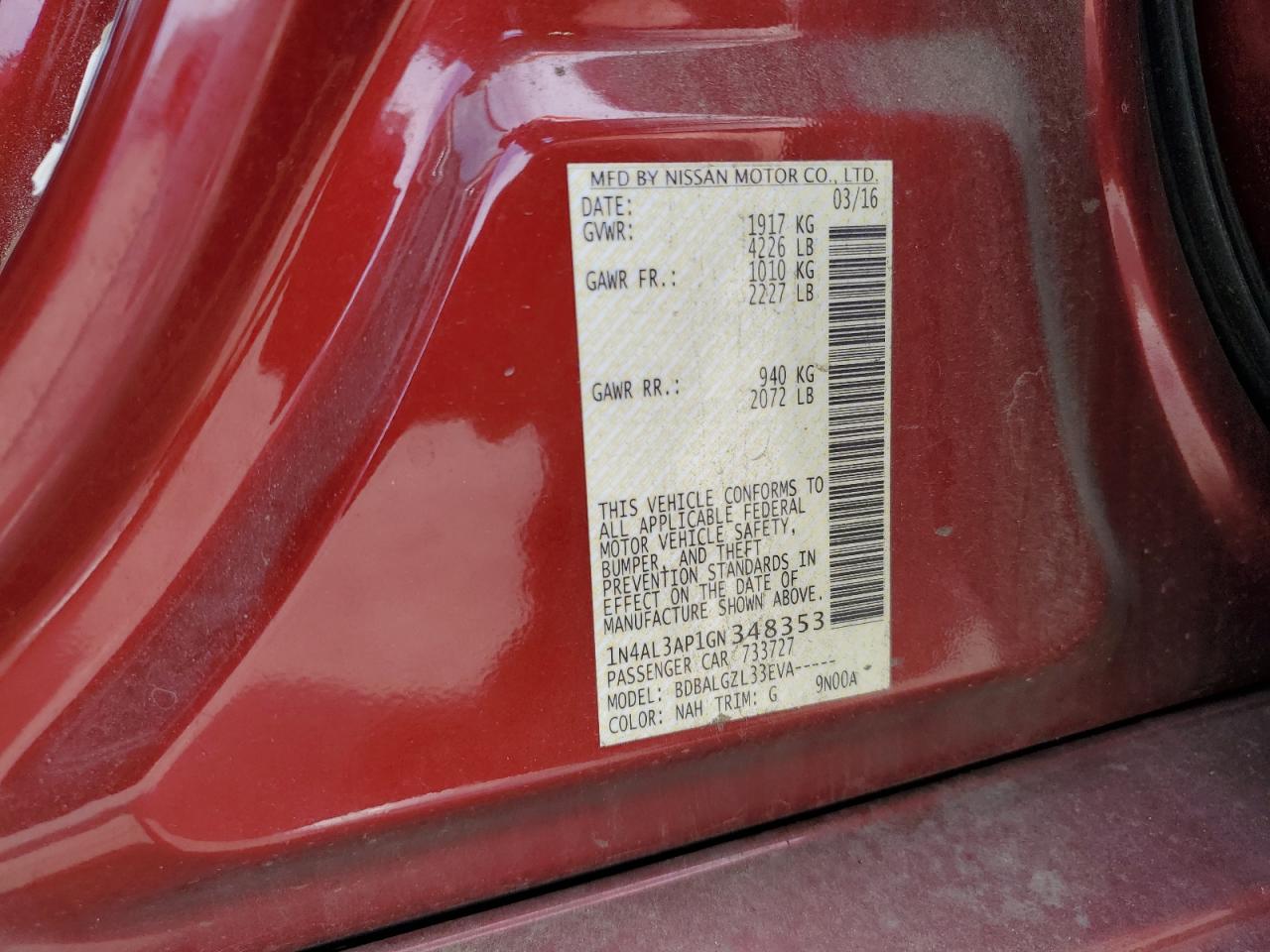 1N4AL3AP1GN348353 NISSAN ALTIMA 2016