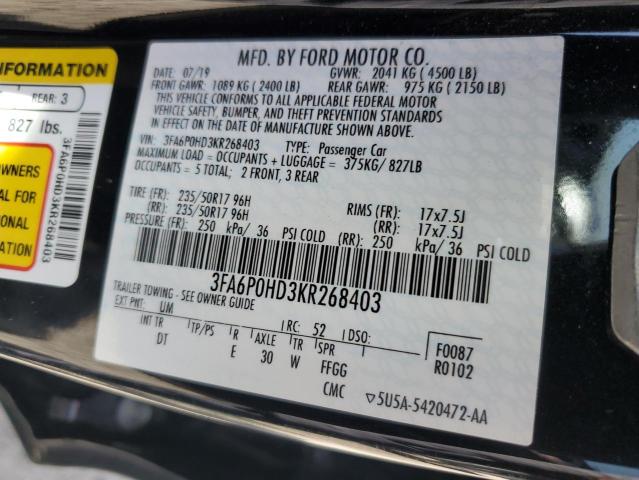 2019 FORD FUSION SE - 3FA6P0HD3KR268403