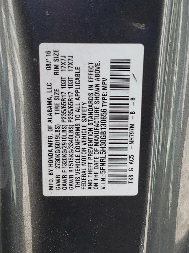 5FNRL5H30GB130656 HONDA ODYSSEY 2016