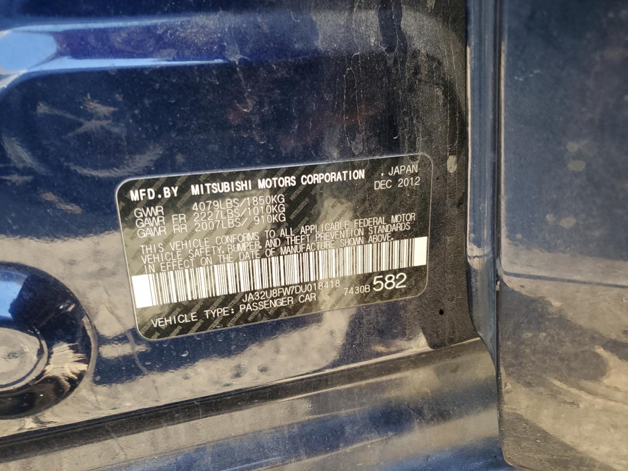 JA32U8FW7DU018418 2013 Mitsubishi Lancer Gt