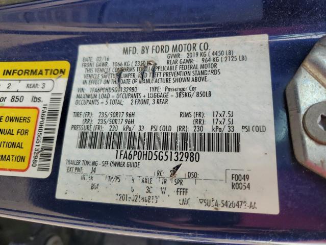 2016 Ford Fusion Se VIN: 1FA6P0HD5G5132980 Lot: 47233674