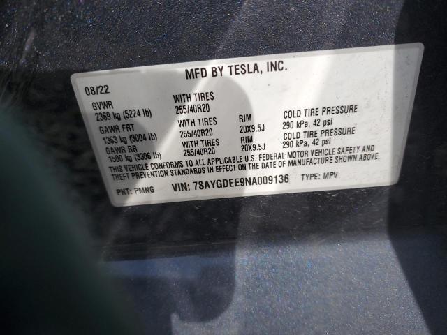 7SAYGDEE9NA009136 Tesla Model Y  12