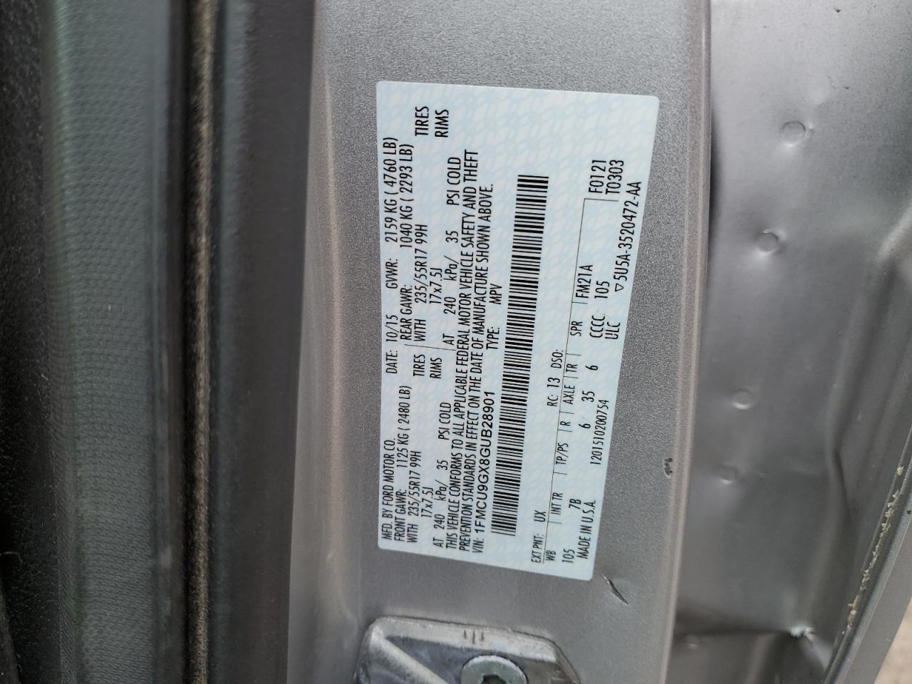 1FMCU9GX8GUB28901 FORD ESCAPE 2016