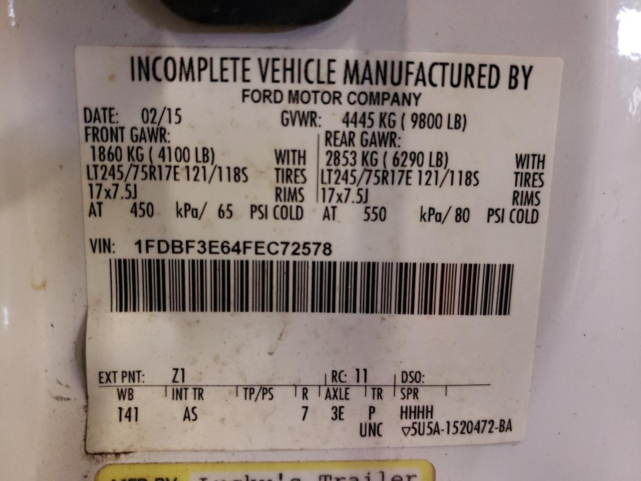 1FDBF3E64FEC72578 2015 Ford F350 Super Duty