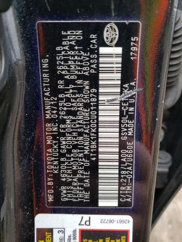 2012 Toyota Camry Se VIN: 4T1BK1FK0CU011879 Lot: 48649244