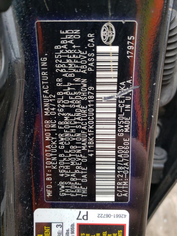 4T1BK1FK0CU011879 2012 Toyota Camry Se