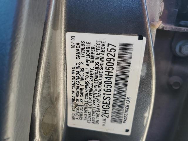 2004 Honda Civic Lx VIN: 2HGES16504H509257 Lot: 30670709