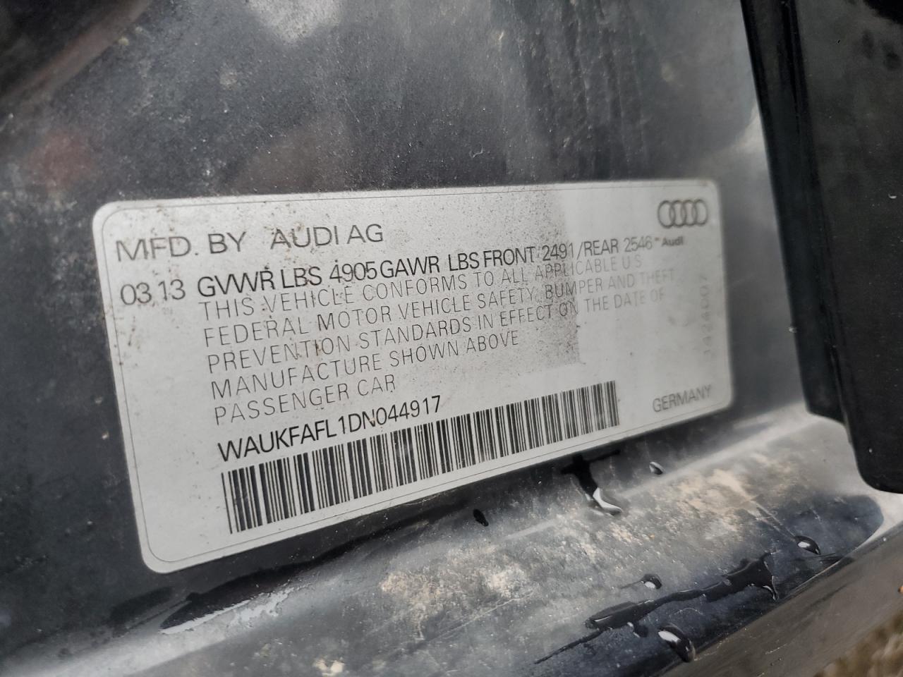 WAUKFAFL1DN044917 2013 Audi A4 Prestige