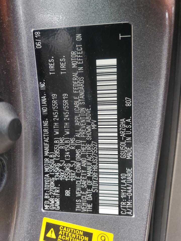 5TDYZRFH8JS275527 2018 Toyota Highlander Limited