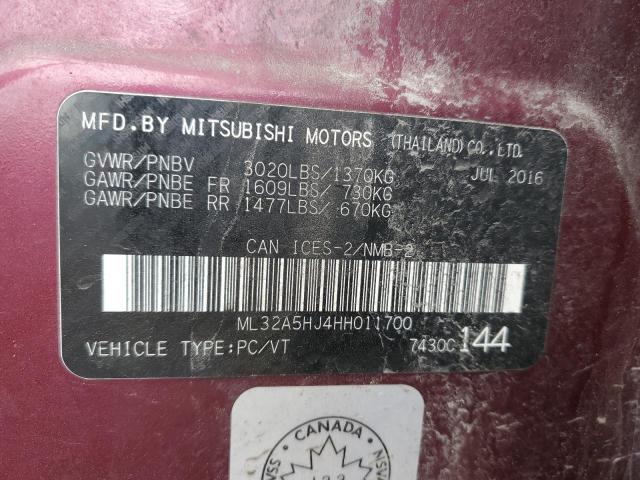 2017 MITSUBISHI MIRAGE GT ML32A5HJ4HH011700