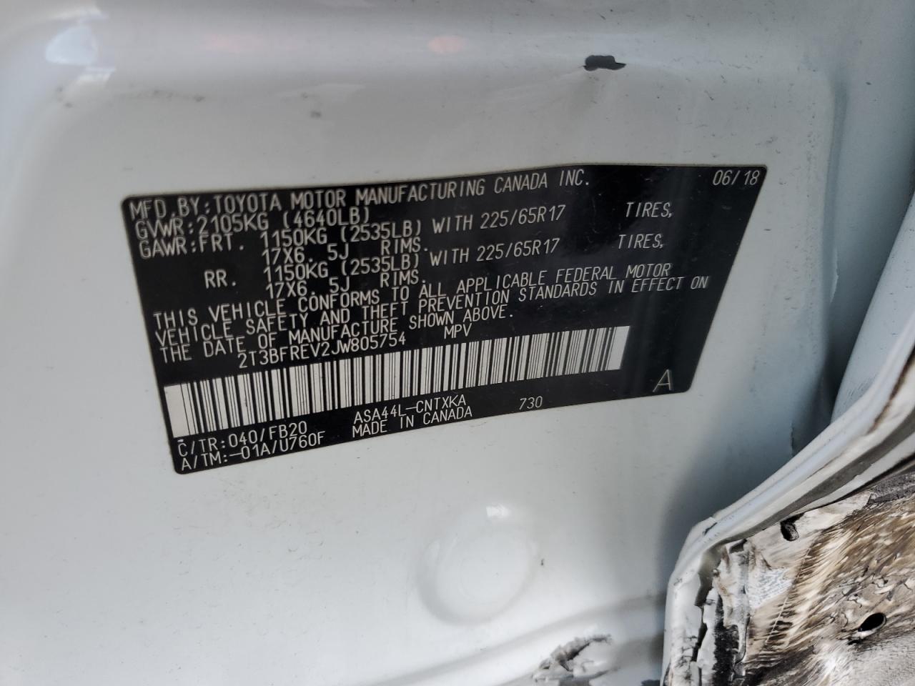 2T3BFREV2JW805754 TOYOTA RAV4 2018
