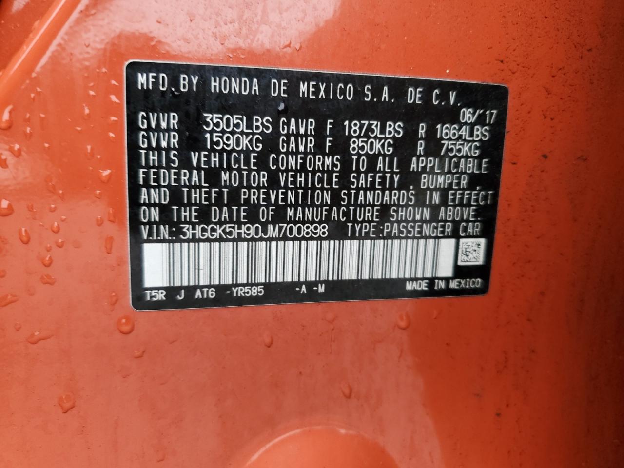 3HGGK5H90JM700898 HONDA FIT 2018
