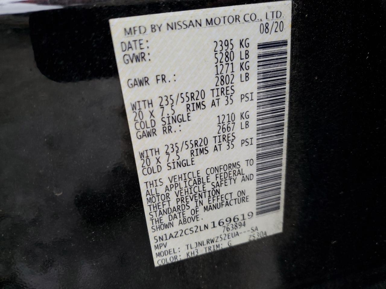 5N1AZ2CS2LN169619 NISSAN MURANO 2020