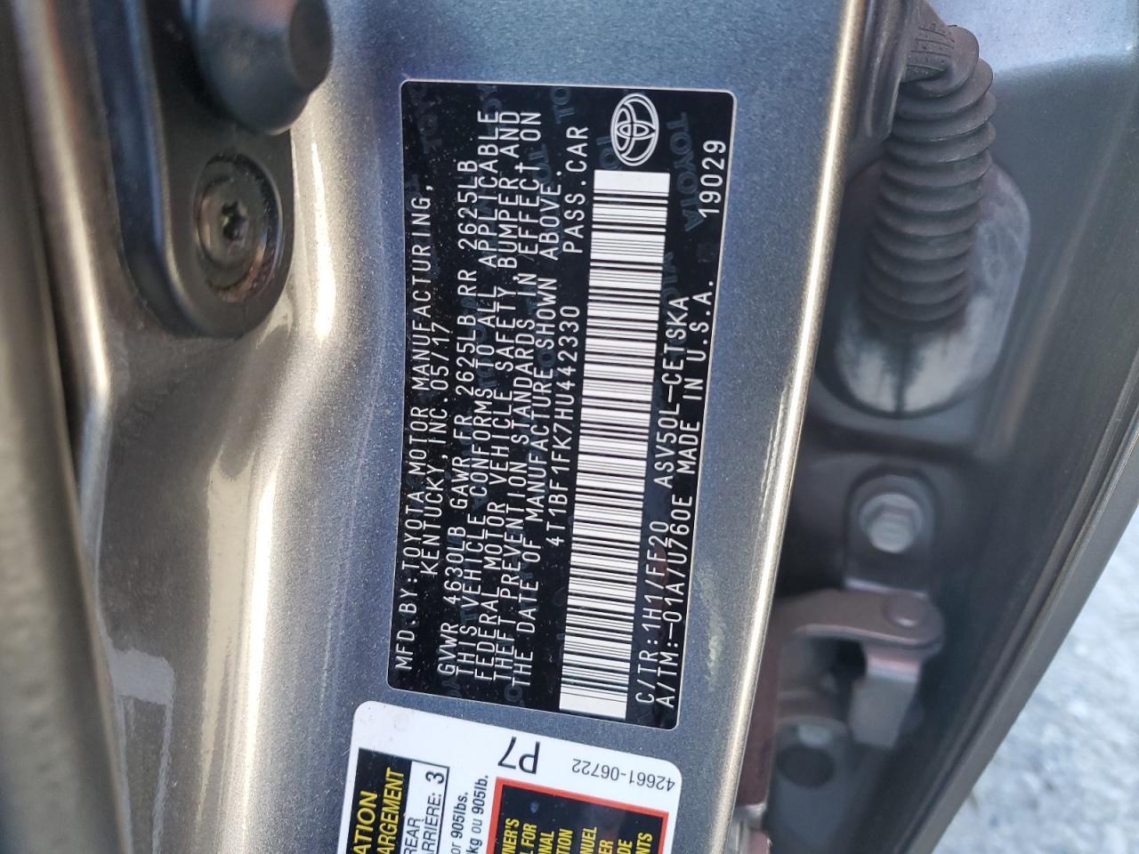 4T1BF1FK7HU442330 TOYOTA CAMRY 2017