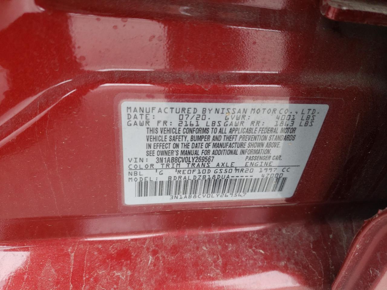 3N1AB8CV0LY269567 NISSAN SENTRA 2020