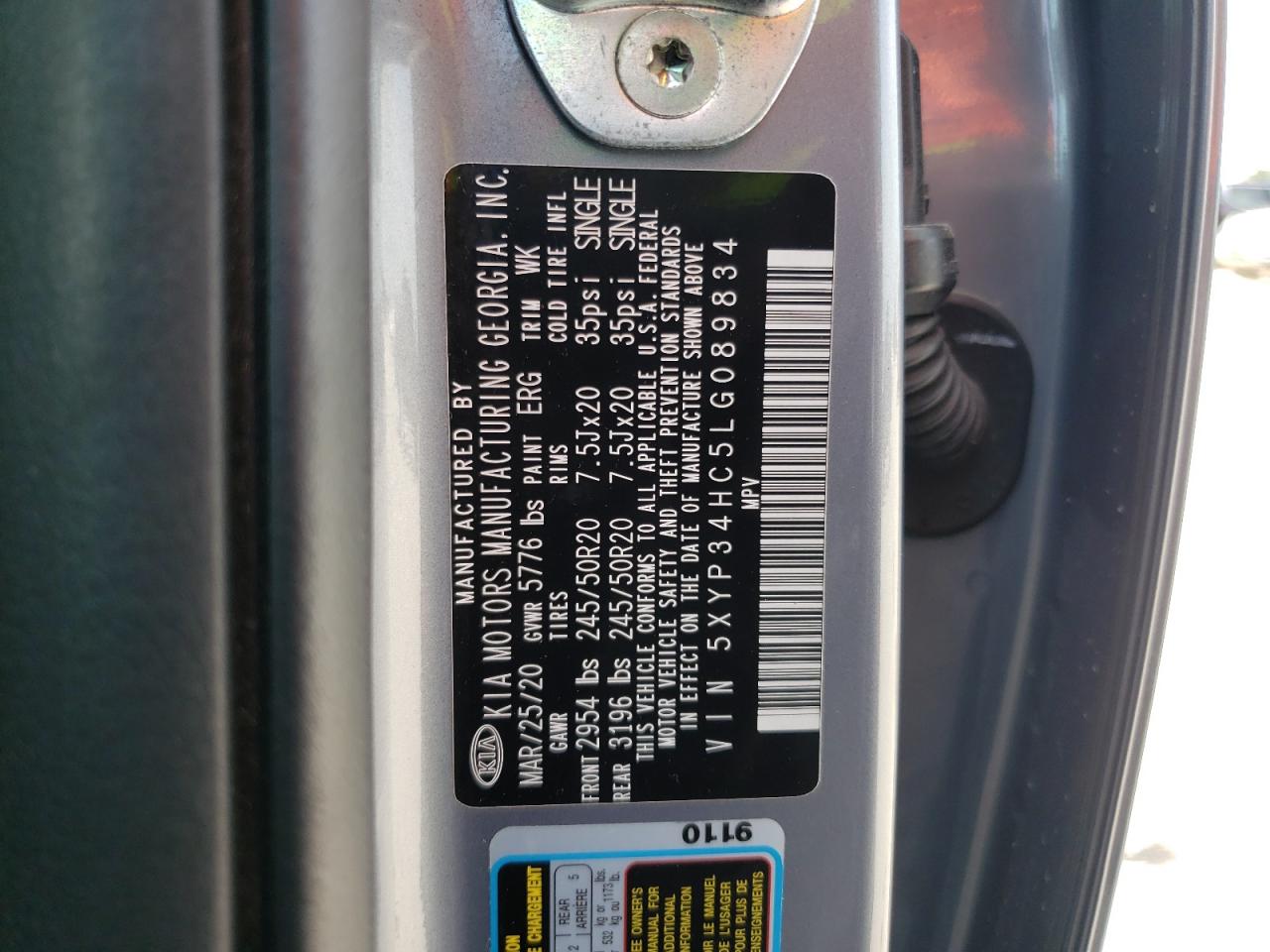 5XYP34HC5LG089834 2020 Kia Telluride Ex