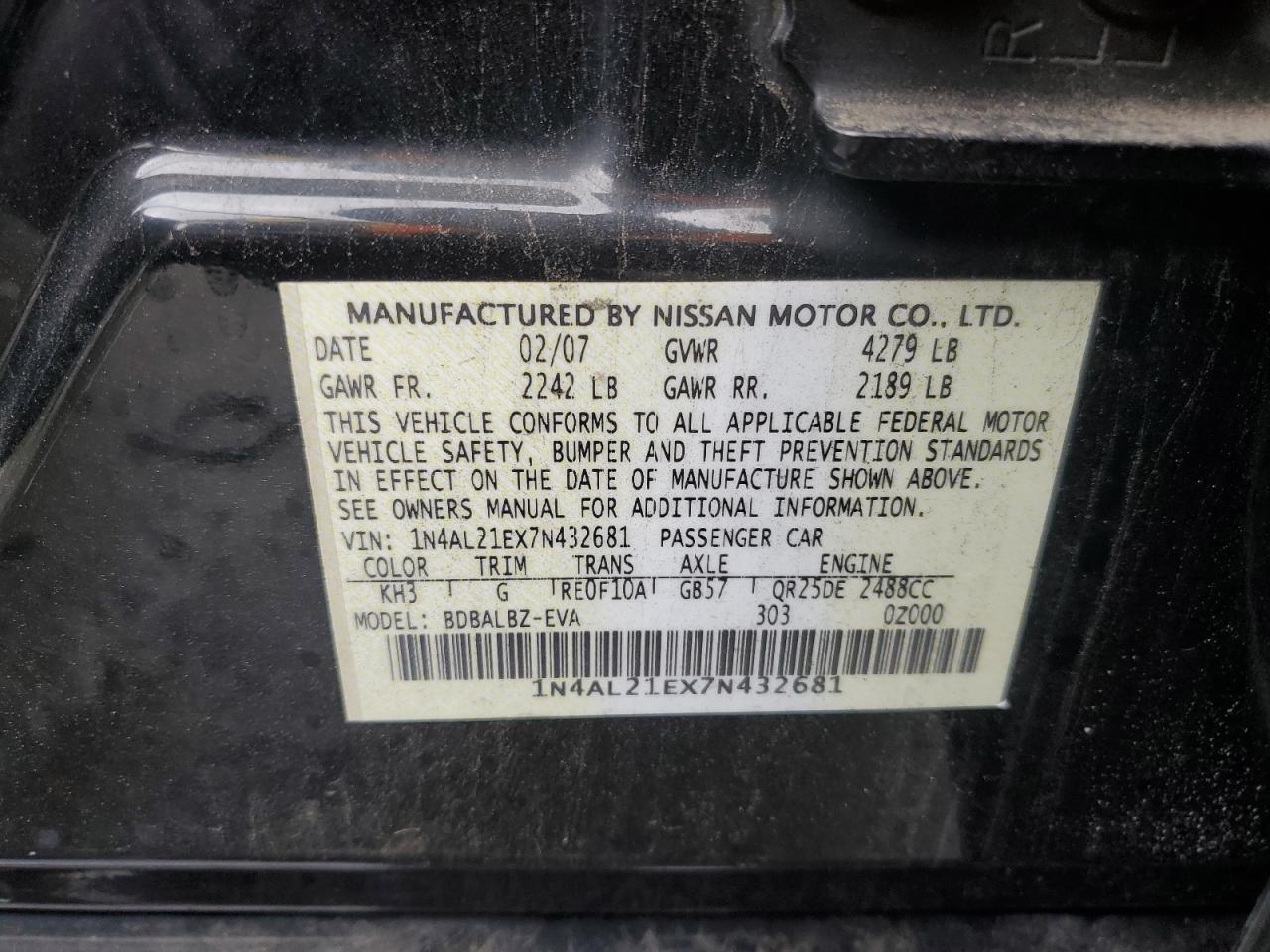 1N4AL21EX7N432681 2007 Nissan Altima 2.5