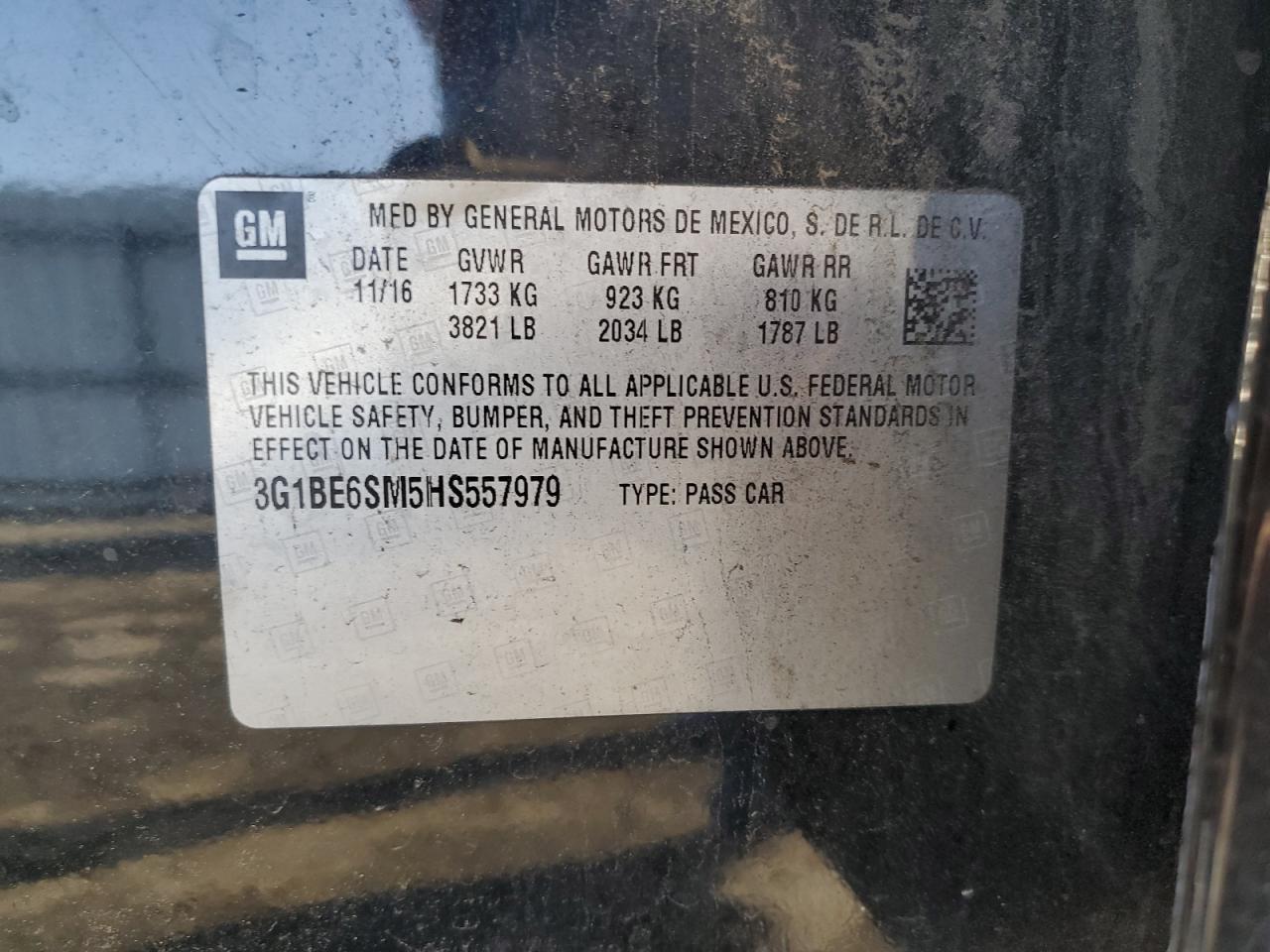 3G1BE6SM5HS557979 CHEVROLET CRUZE 2017