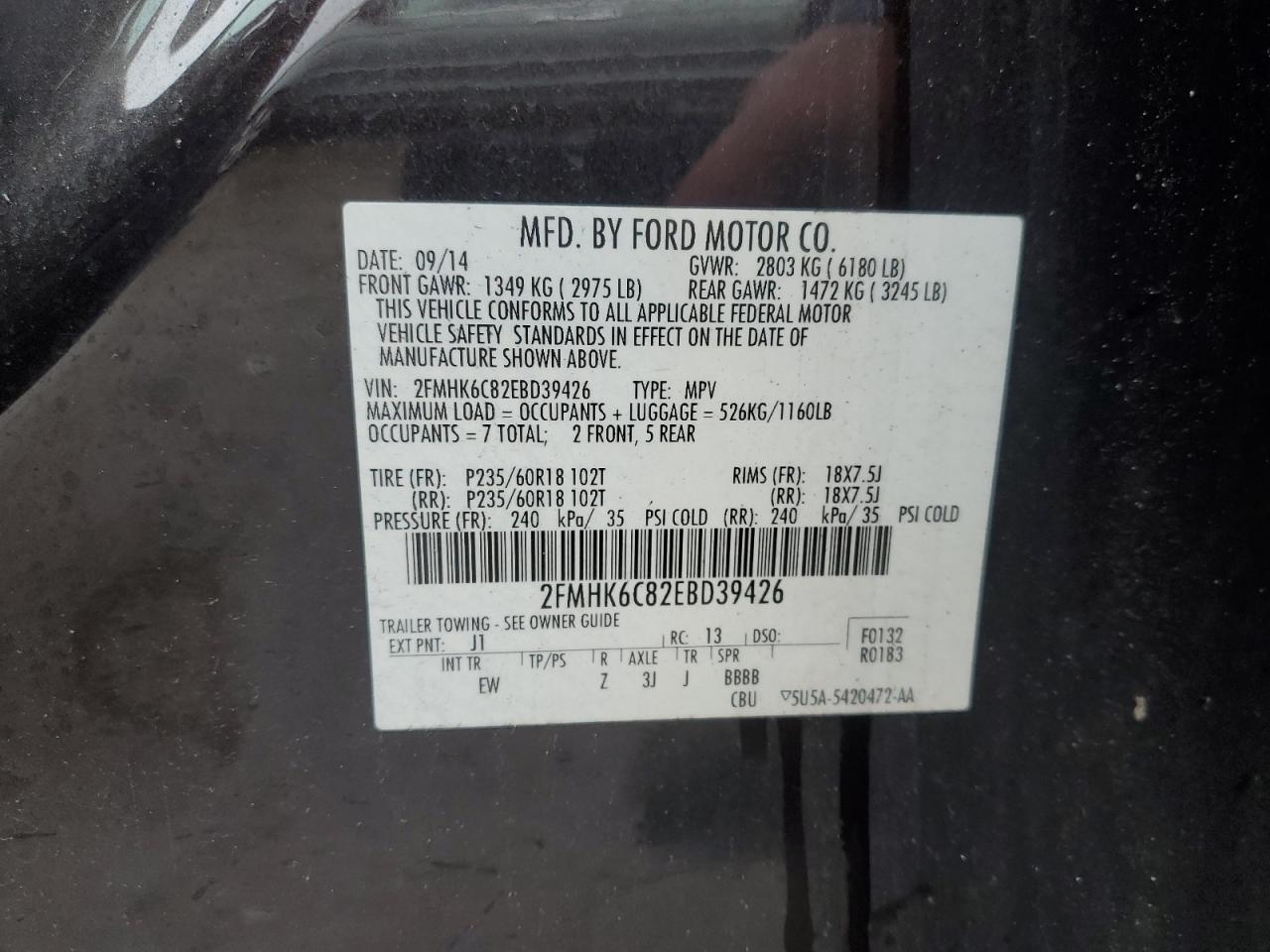 2FMHK6C82EBD39426 2014 Ford Flex Sel