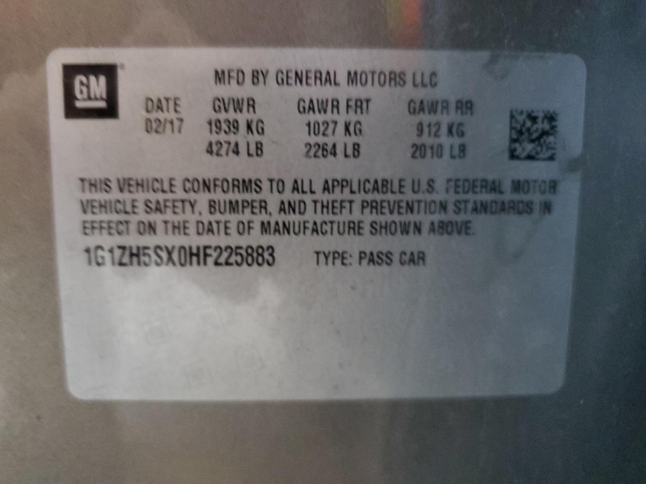 1G1ZH5SX0HF225883 CHEVROLET MALIBU 2017