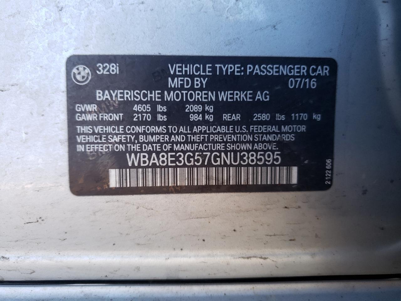 WBA8E3G57GNU38595 2016 BMW 328 Xi Sulev