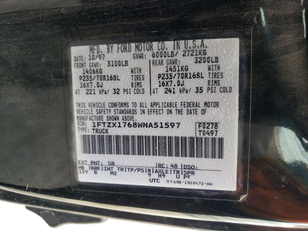 1FTZX1768WNA51597 1998 Ford F150