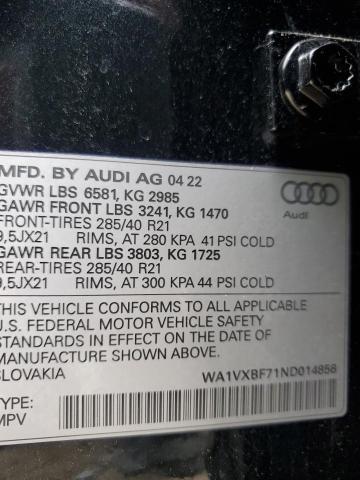 2022 Audi Q7 Prestige VIN: WA1VXBF71ND014856 Lot: 45009794