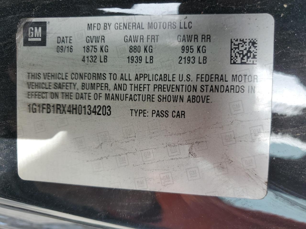 1G1FB1RX4H0134203 2017 Chevrolet Camaro Lt