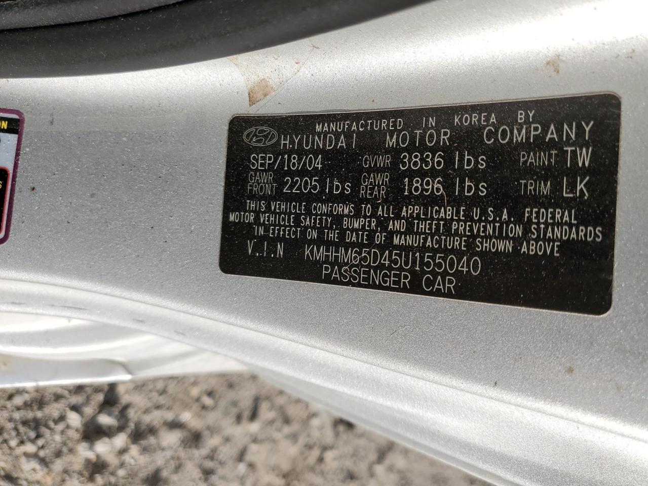 KMHHM65D45U155040 2005 Hyundai Tiburon