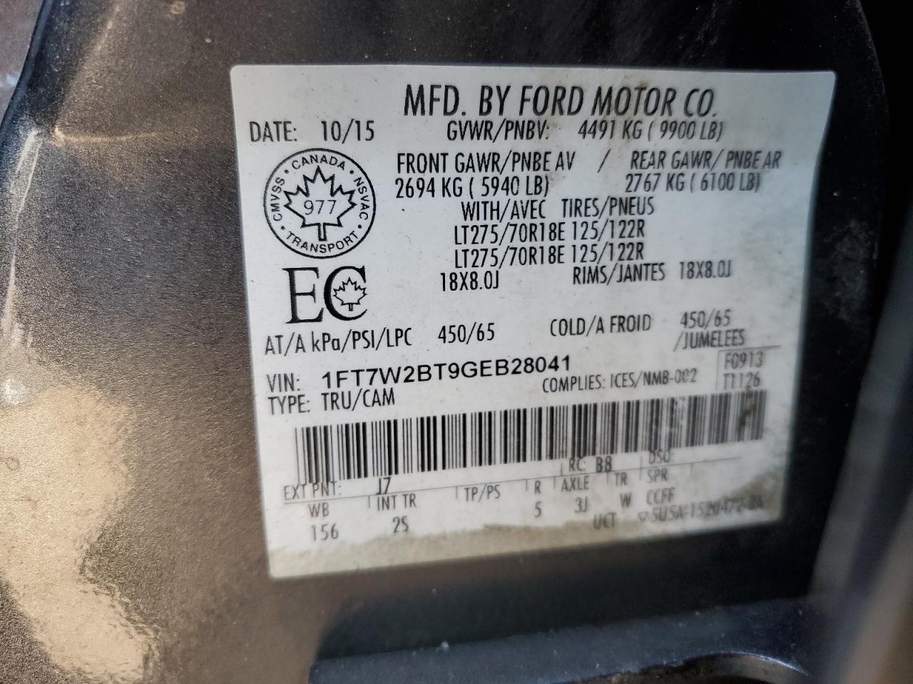 1FT7W2BT9GEB28041 FORD F250 2016