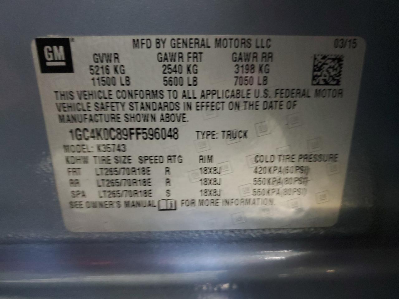 2015 Chevrolet Silverado K3500 Ltz vin: 1GC4K0C89FF596048