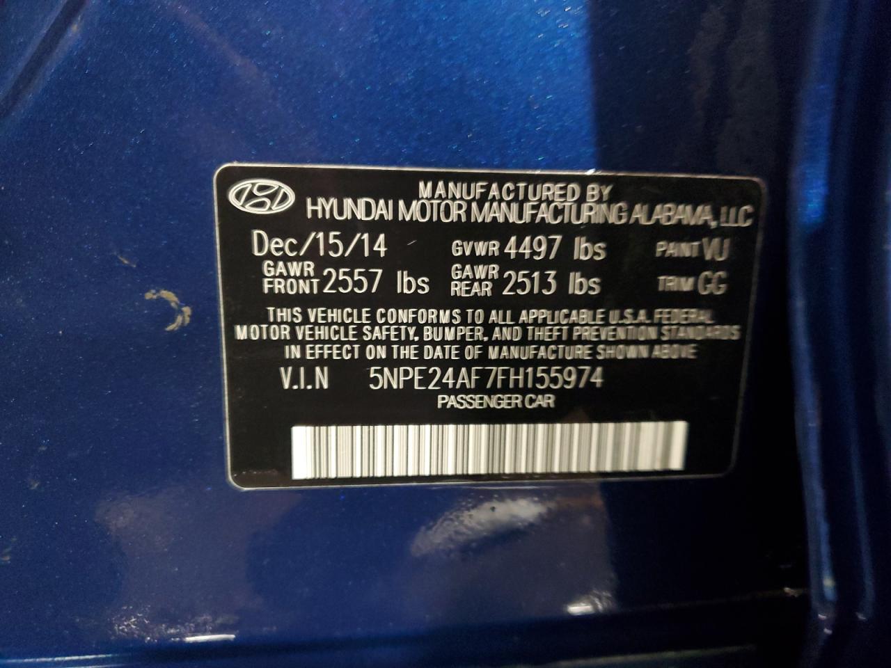 5NPE24AF7FH155974 2015 Hyundai Sonata Se