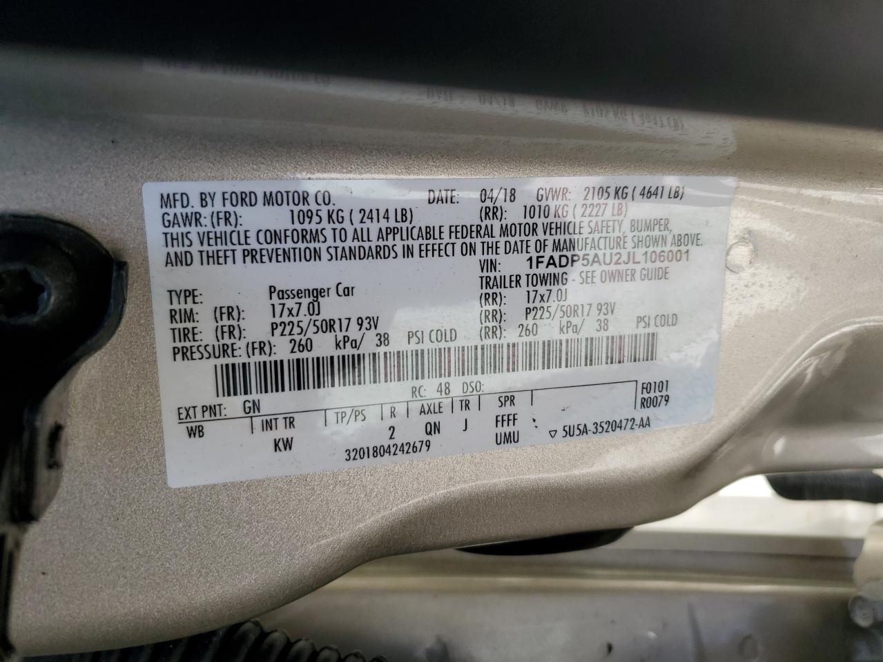 1FADP5AU2JL106001 FORD CMAX 2018