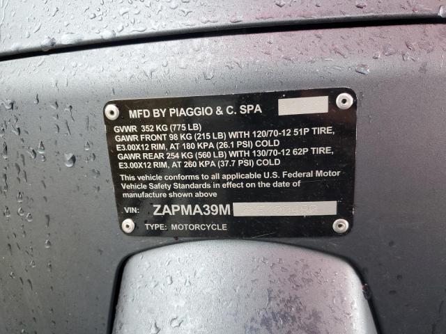 2022 VESPA MOTORCYCLE ZAPMA39M2N5400480