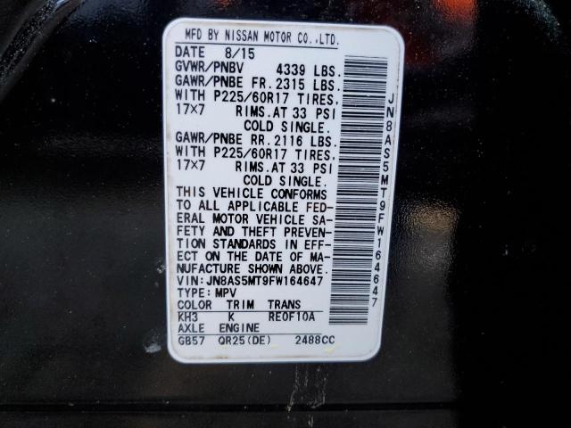 2015 Nissan Rogue Select S VIN: JN8AS5MT9FW164647 Lot: 45476834