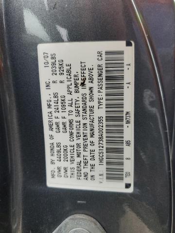 2008 Honda Accord Ex VIN: 1HGCS12738A002355 Lot: 45855594