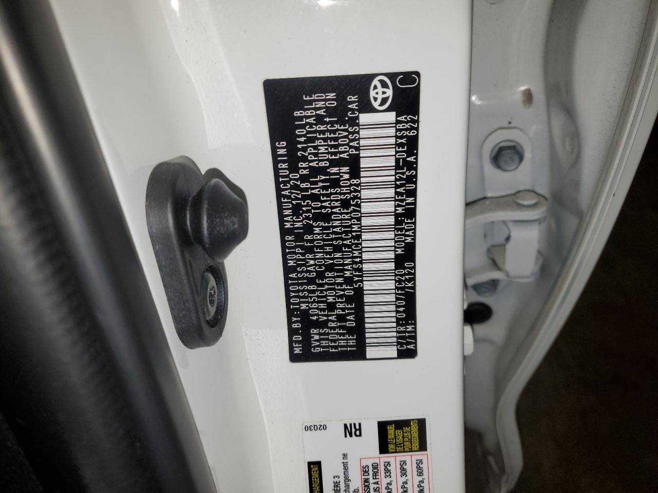 5YFS4MCE1MP075328 TOYOTA COROLLA 2021
