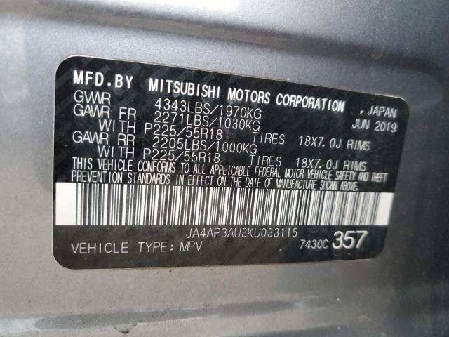 VIN JA4AP3AU3KU033115 2019 MITSUBISHI OUTLANDER no.12