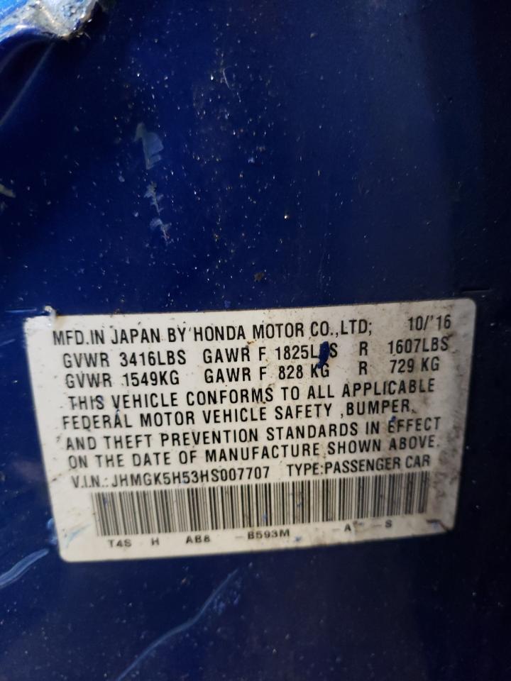 JHMGK5H53HS007707 HONDA FIT 2017