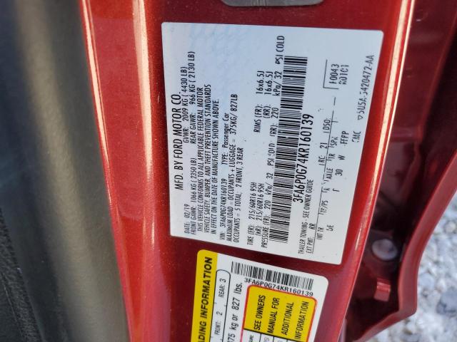 2019 FORD FUSION S - 3FA6P0G74KR160139