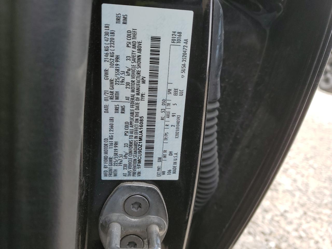 1FMCU9DZ1MUA16085 FORD ESCAPE 2021