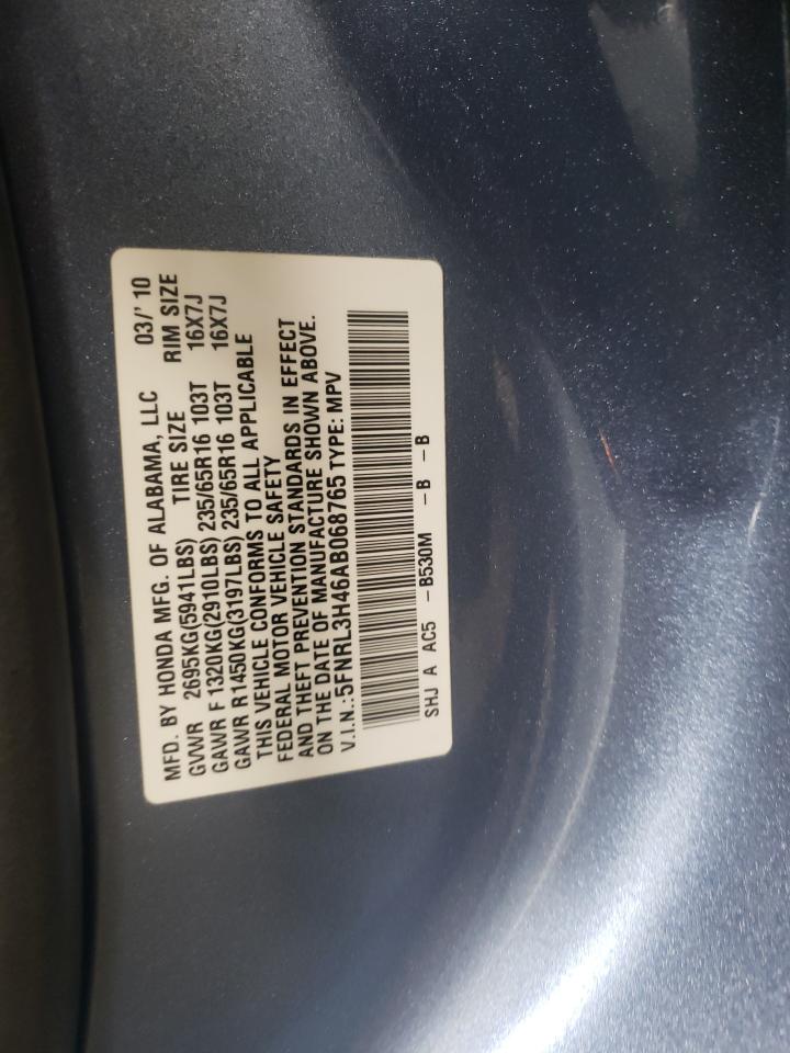 5FNRL3H46AB068765 2010 Honda Odyssey Ex