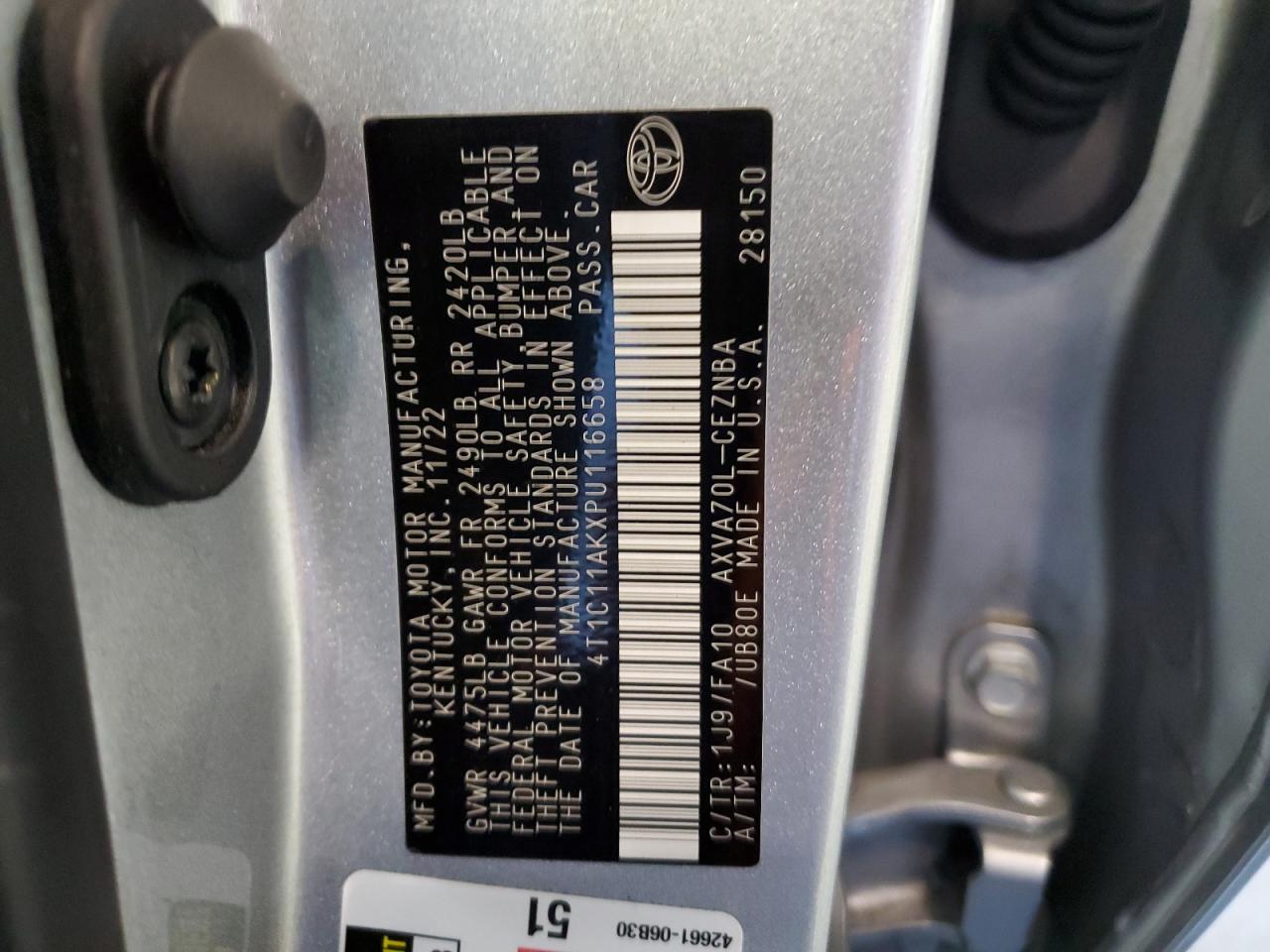4T1C11AKXPU116658 TOYOTA CAMRY 2023