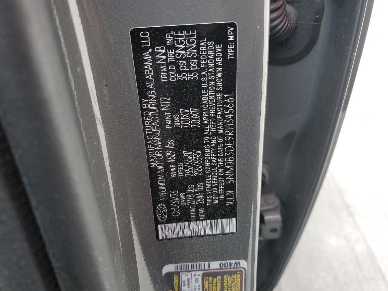 5NMJB3DE9RH345661 2024 Hyundai Tucson Sel