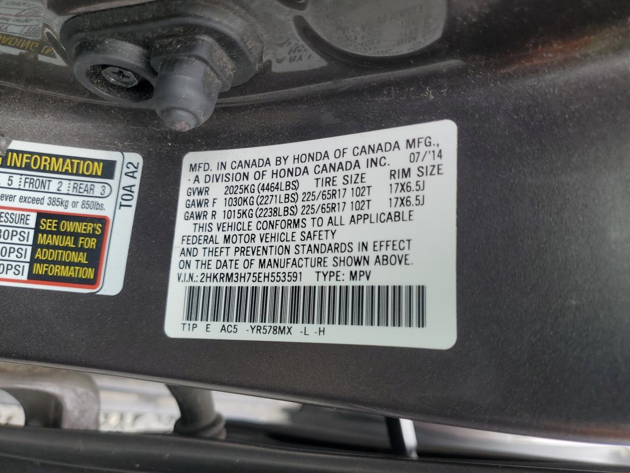 2HKRM3H75EH553591 2014 Honda Cr-V Exl